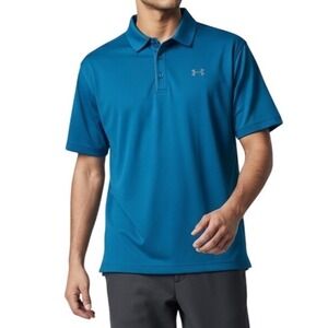 Under Armour Mens HeatGear Polo Shirt Blue Short Sleeve Loose Fit Large LG